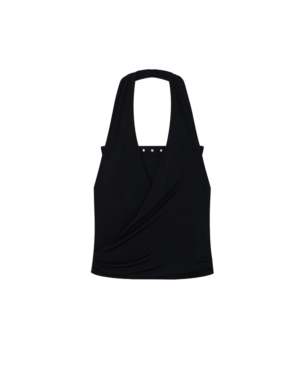 Stud Drape Halter Top (Black)