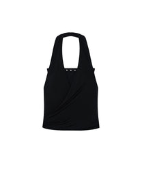 Stud Drape Halter Top (Black)