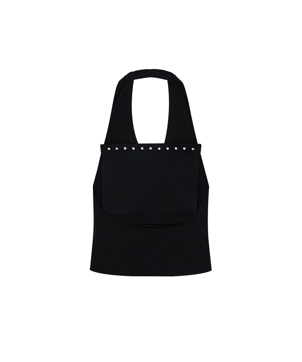 Stud Drape Halter Top (Black)