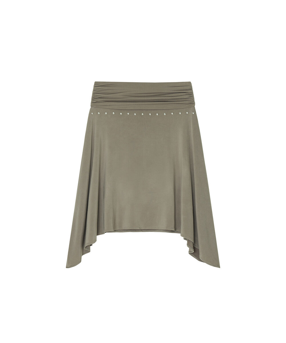 Stud Drape Flare Skirt (Warm Gray)
