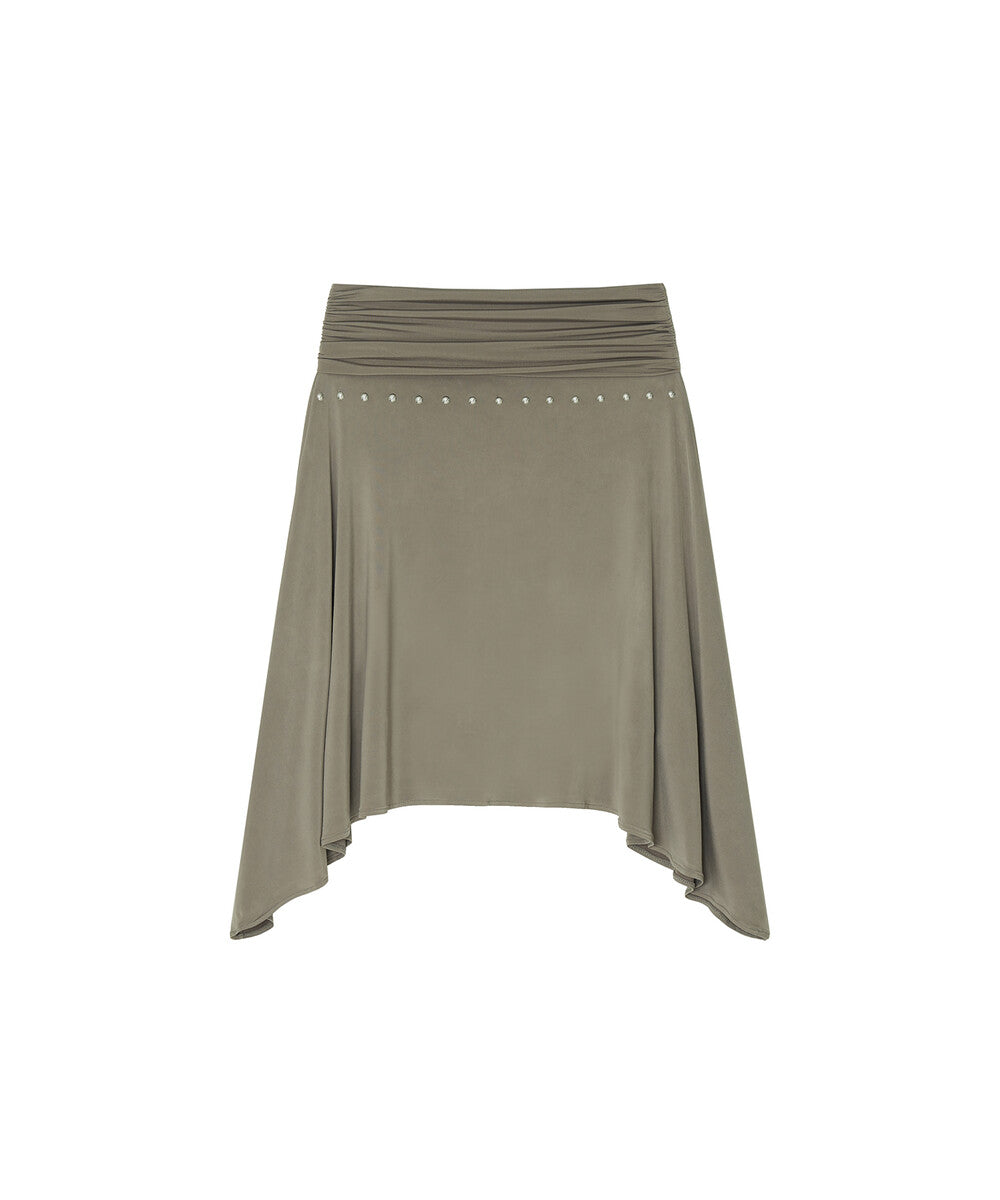 Stud Drape Flare Skirt (Warm Gray)