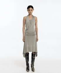 Stud Drape Flare Skirt (Warm Gray)