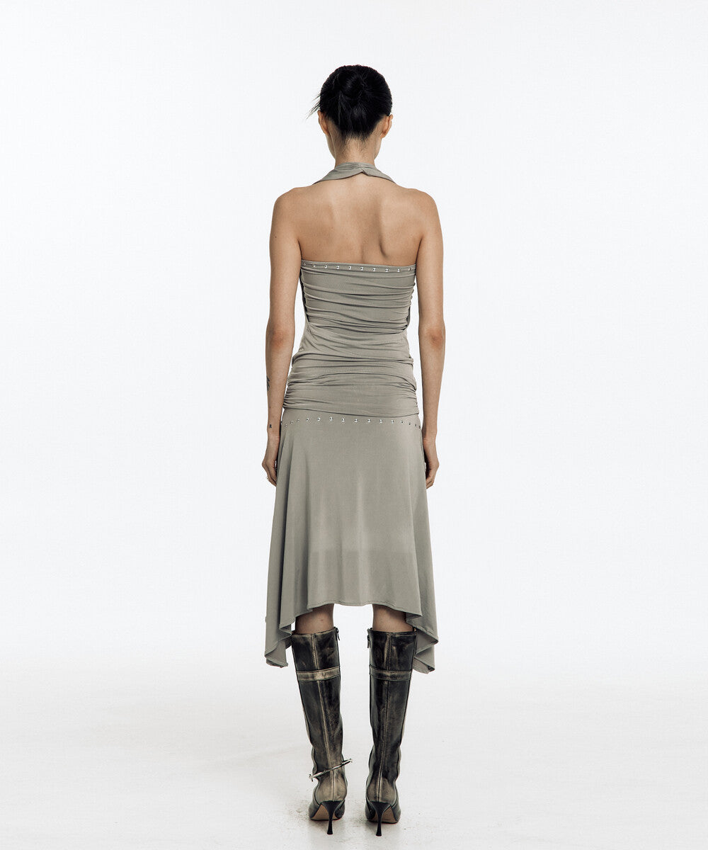 Stud Drape Flare Skirt (Warm Gray)