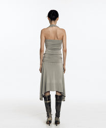 Stud Drape Flare Skirt (Warm Gray)