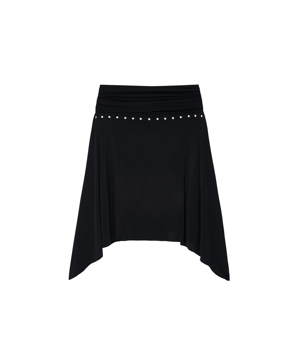 Stud Drape Flare Skirt (Black)