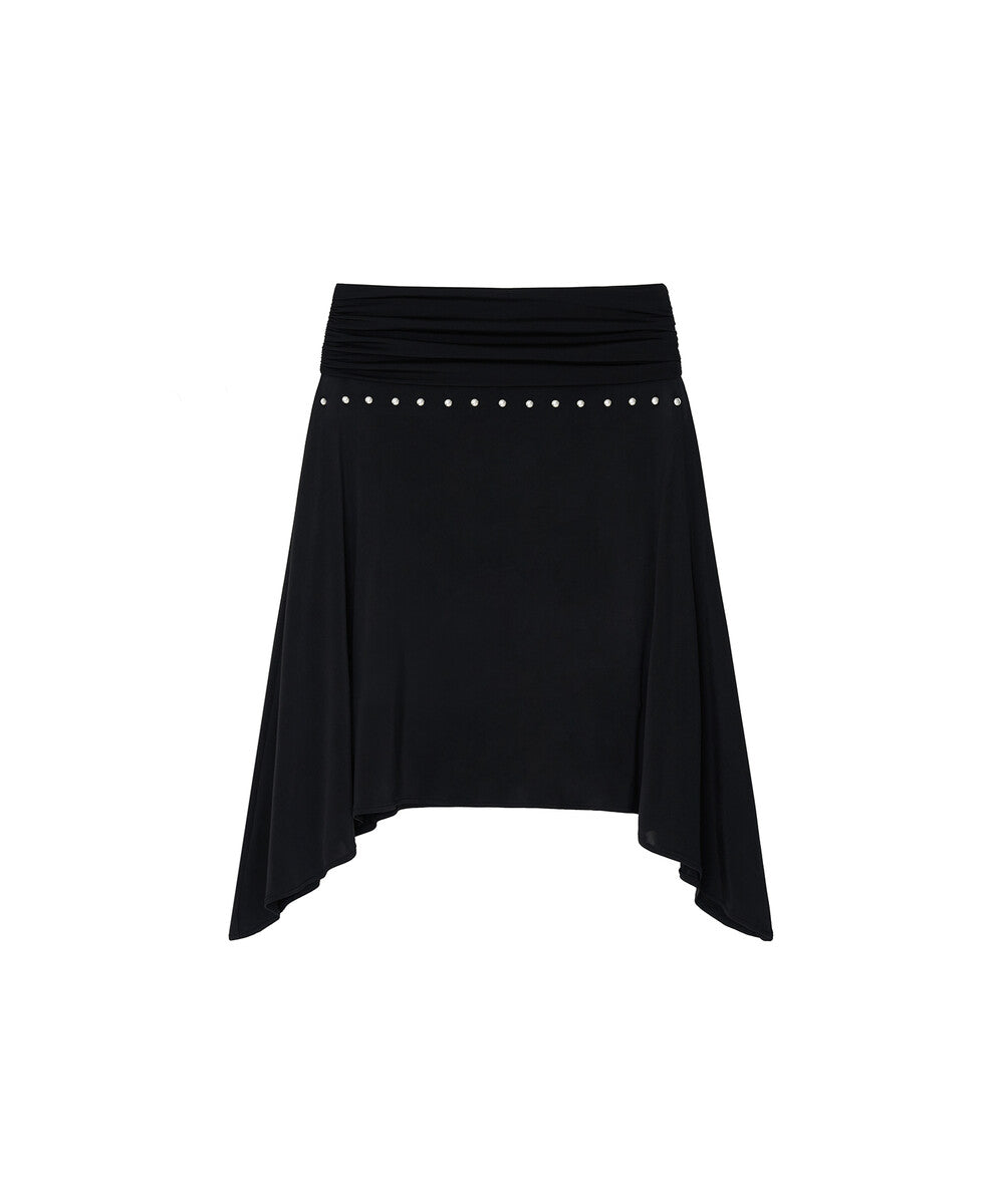 Stud Drape Flare Skirt (Black)
