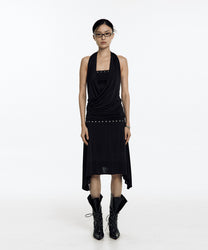 Stud Drape Flare Skirt (Black)