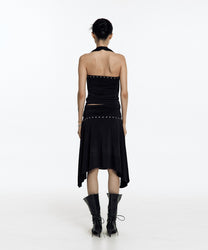 Stud Drape Flare Skirt (Black)