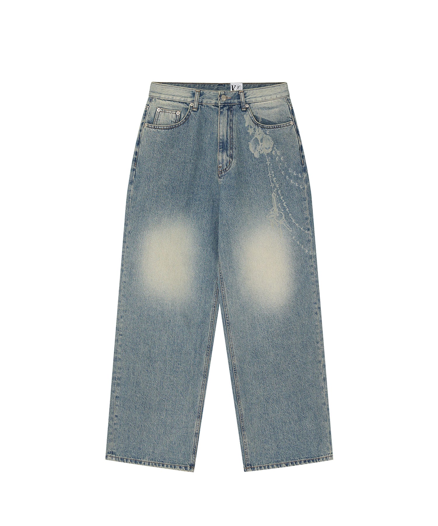 Chain Wide Denim Pants (Light Blue)