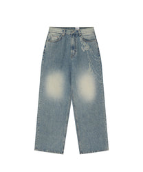 Chain Wide Denim Pants (Light Blue)