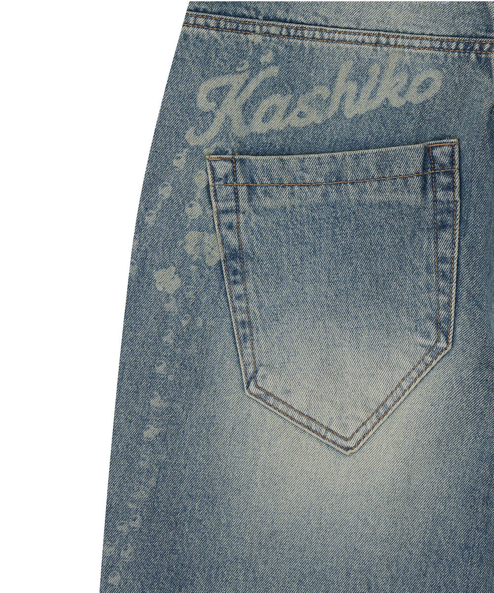 Chain Wide Denim Pants (Light Blue)