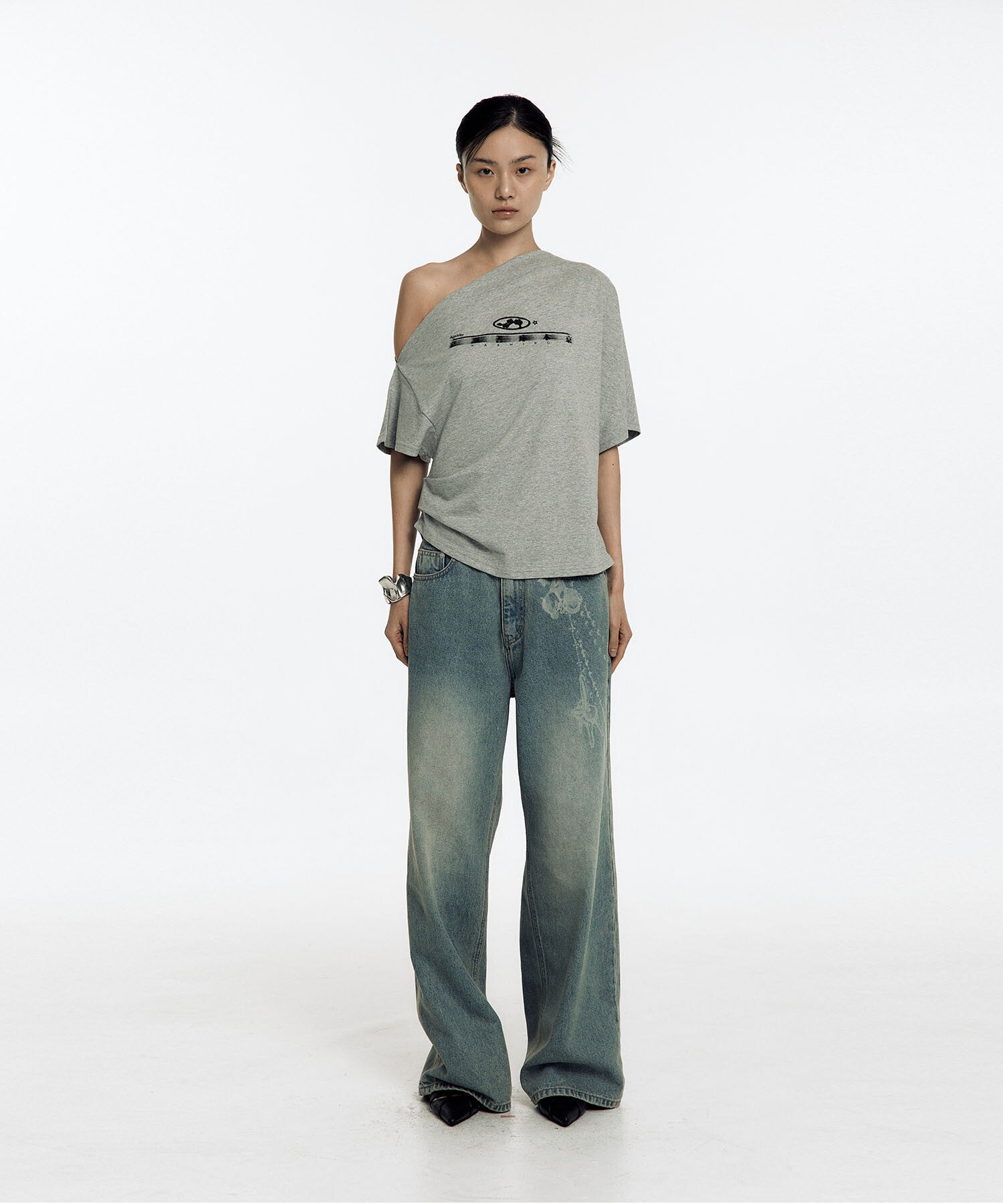 Chain Wide Denim Pants (Light Blue)