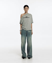 Chain Wide Denim Pants (Light Blue)
