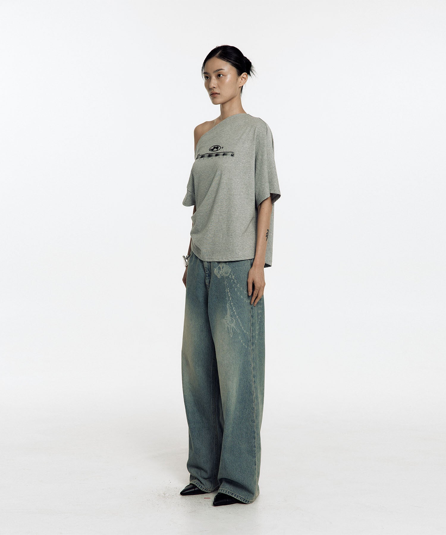 Chain Wide Denim Pants (Light Blue)