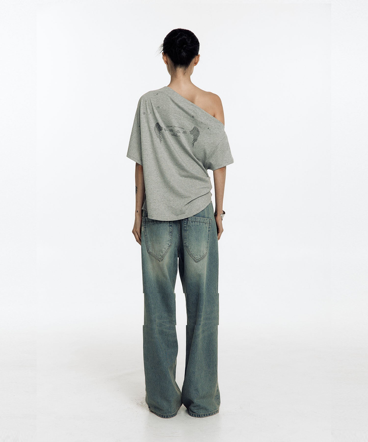 Chain Wide Denim Pants (Light Blue)