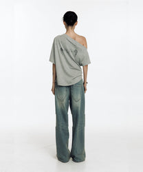 Chain Wide Denim Pants (Light Blue)
