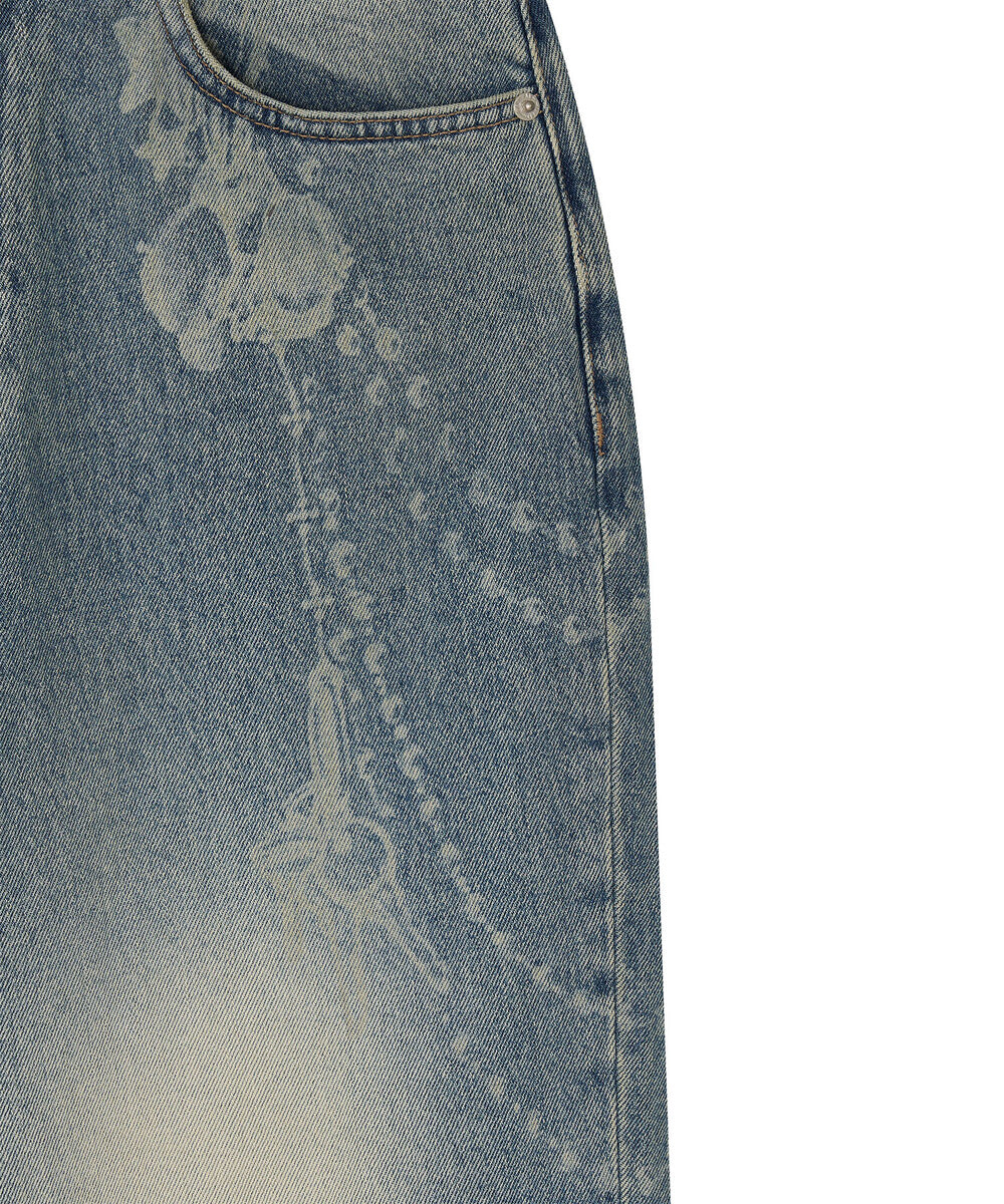 Chain Wide Denim Pants (Light Blue)