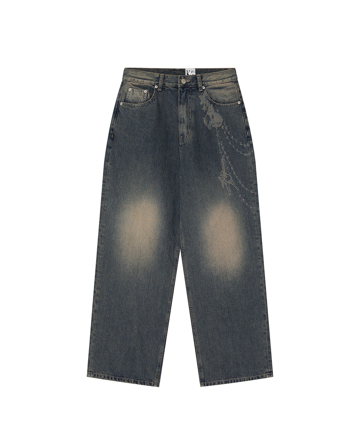 Chain Wide Denim Pants (Rusty Blue)