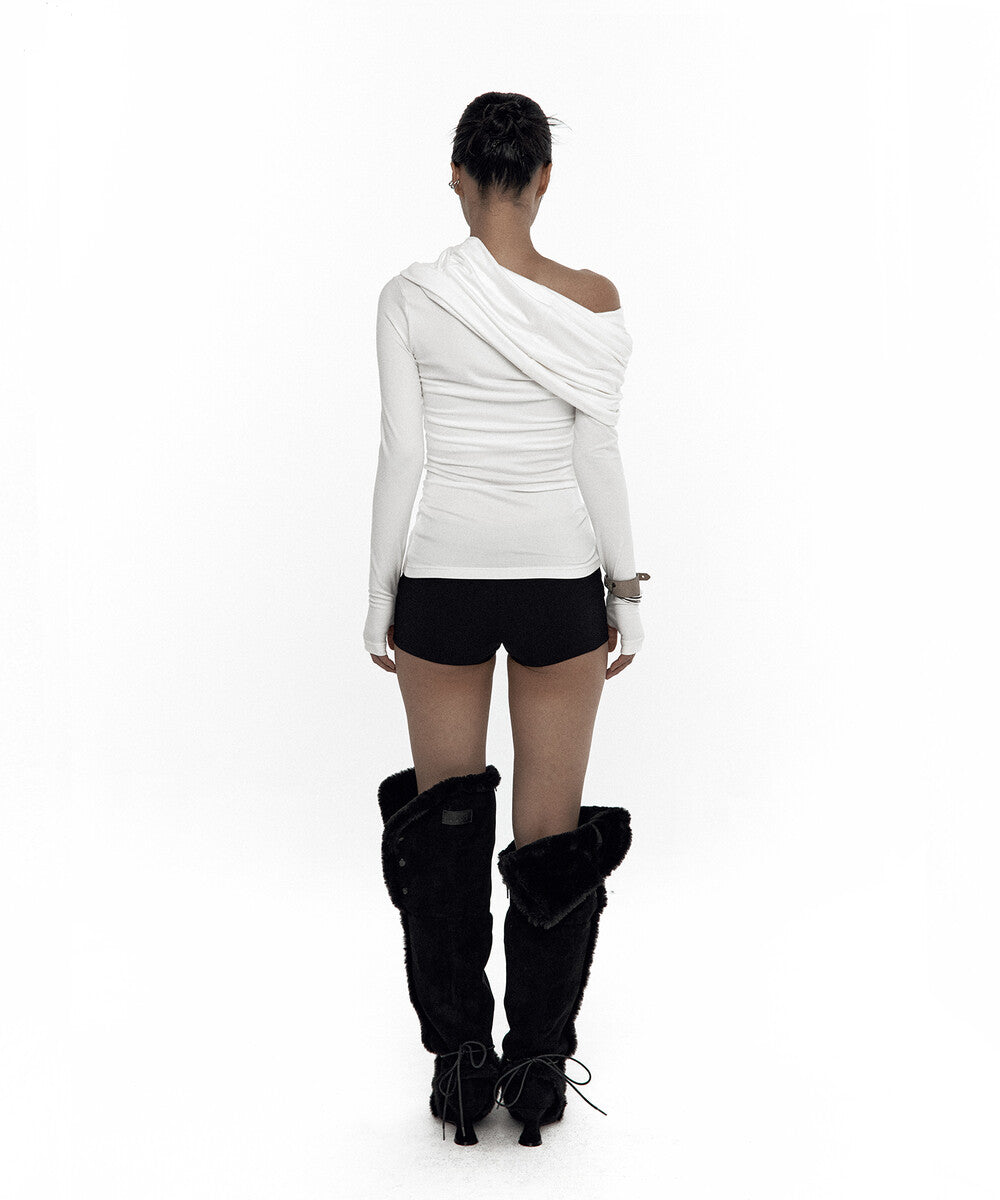 Cowl Button Long Sleeve White