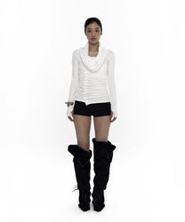 Cowl Button Long Sleeve White