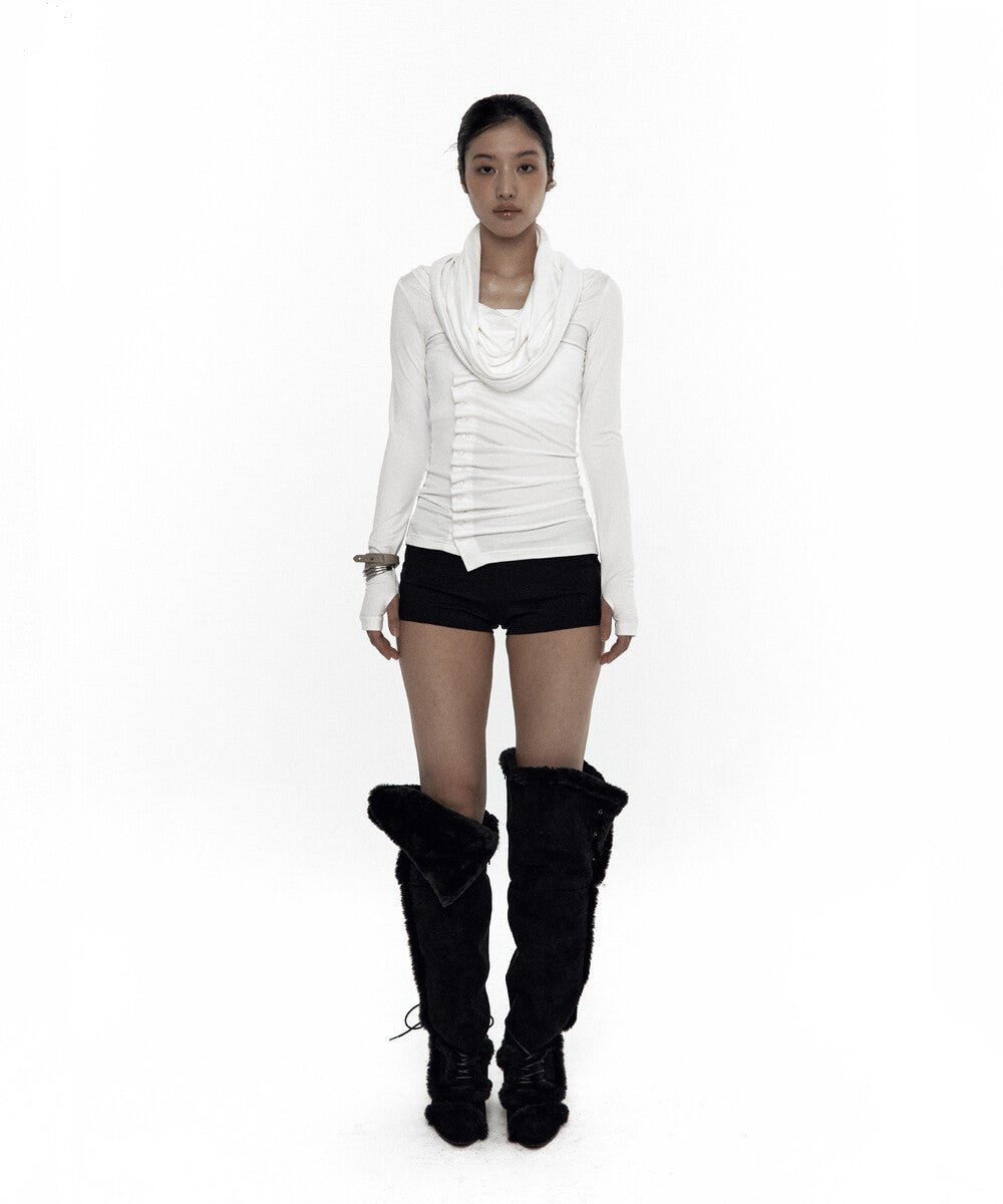 Cowl Button Long Sleeve White