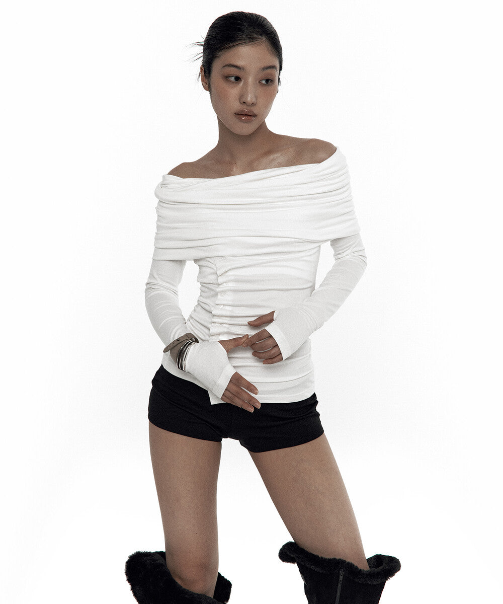 Cowl Button Long Sleeve White