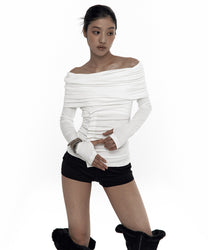 Cowl Button Long Sleeve White