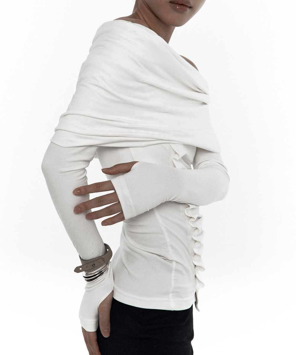 Cowl Button Long Sleeve White