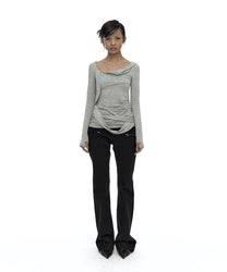 Drape Asymmetric Long Sleeve Gray
