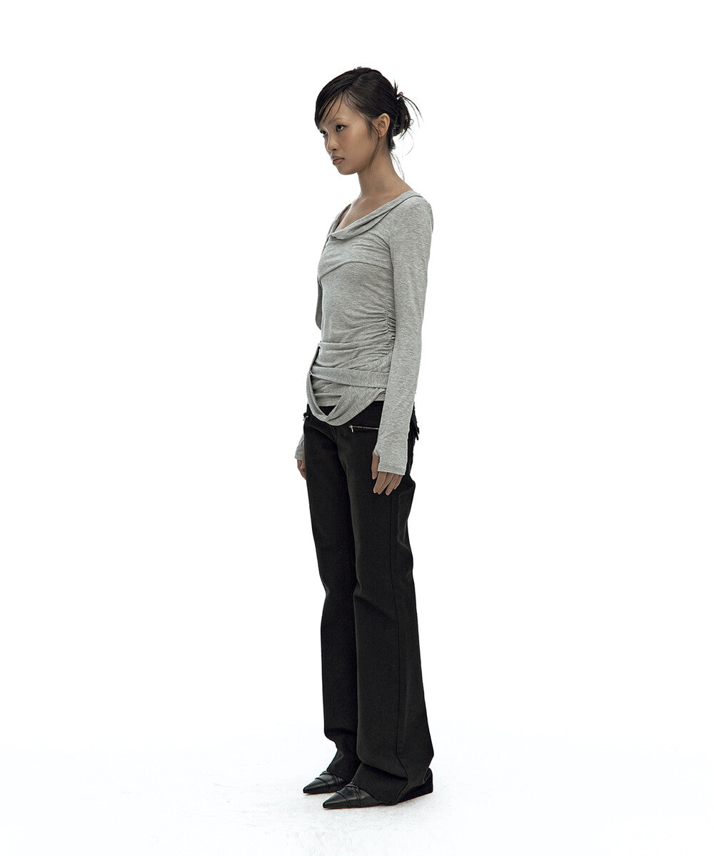 Drape Asymmetric Long Sleeve Gray