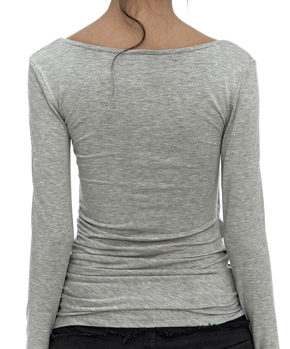 Drape Asymmetric Long Sleeve Gray