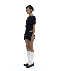 Lace One Shoulder Corset Tee Black