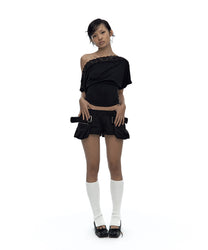 Lace One Shoulder Corset Tee Black