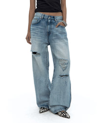 Milk Ripped Wide Jeans Light Blue
