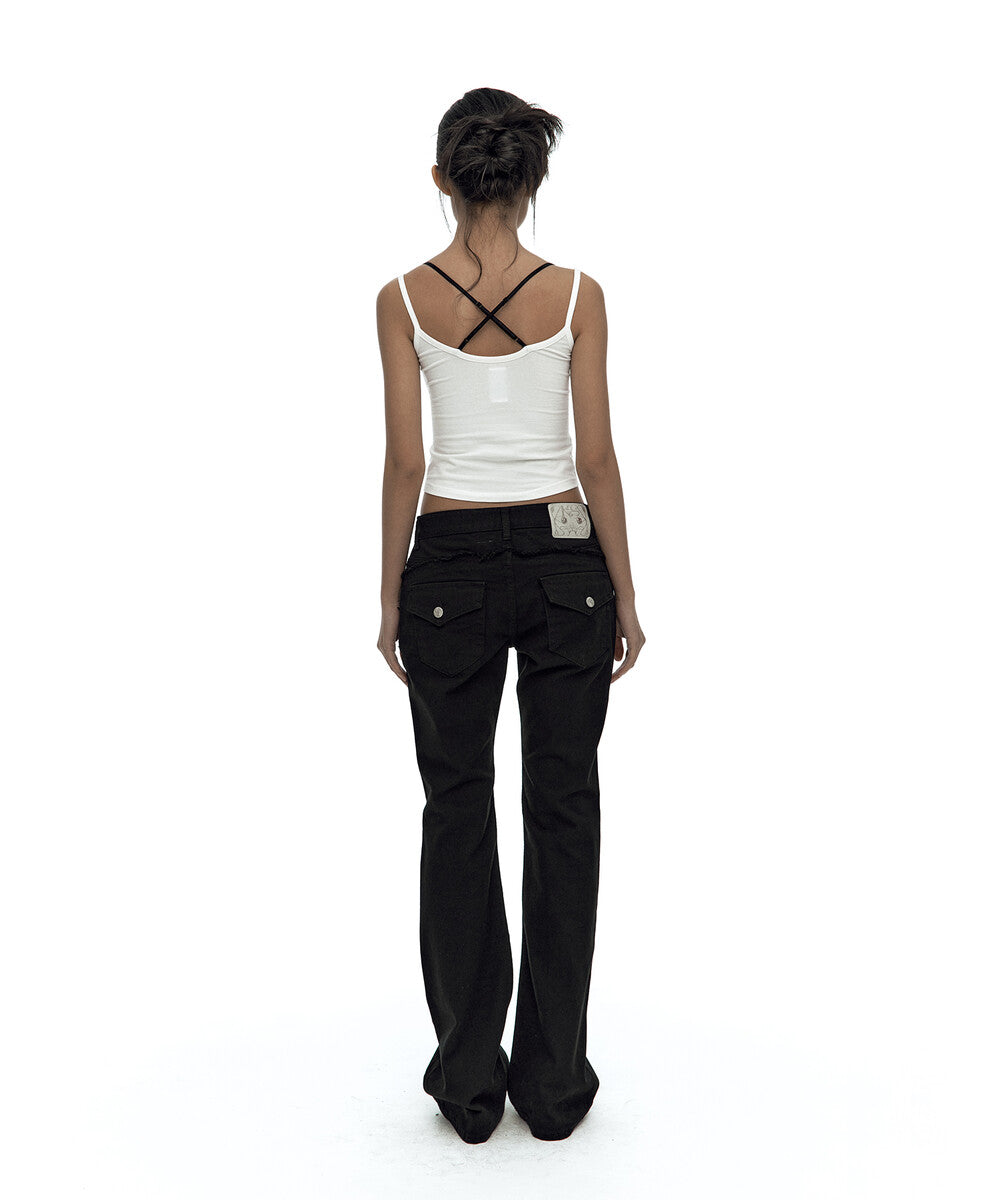 Side Zipper Boots-cut Jeans Black1