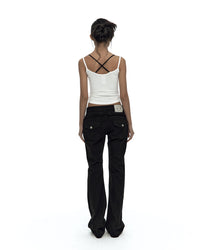 Side Zipper Boots-cut Jeans Black1