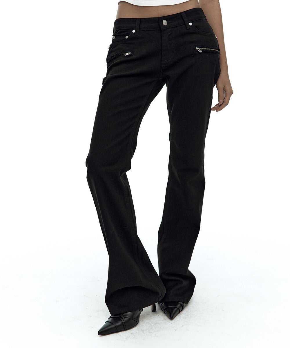 Side Zipper Boots-cut Jeans Black1