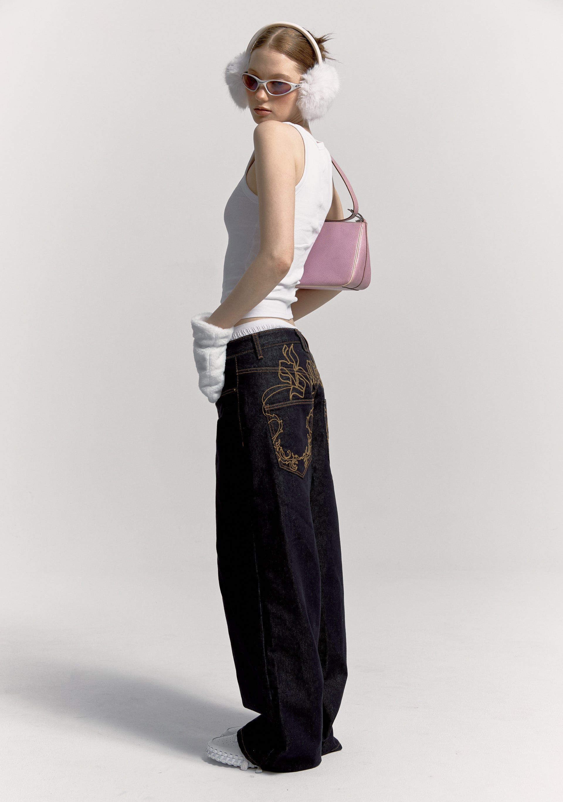 Embroidered Nonfade Denim Pants