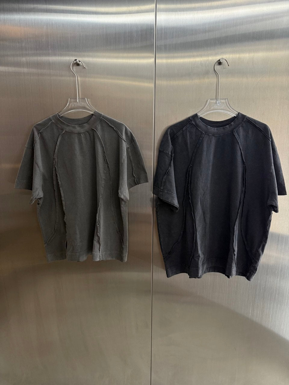 Washed Paneled T-Shirt - Grey