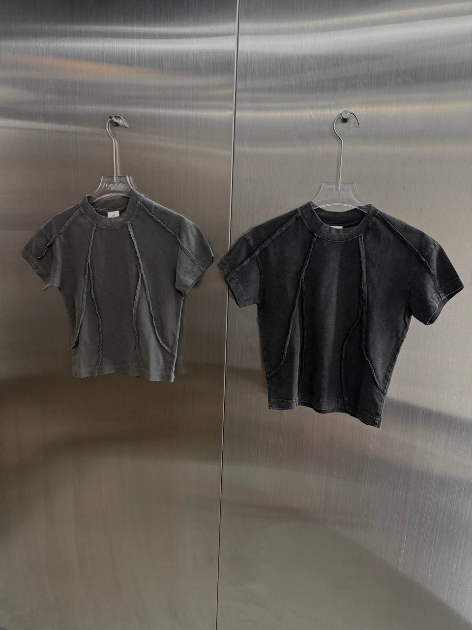 Washed Panelled Baby Tee - Black