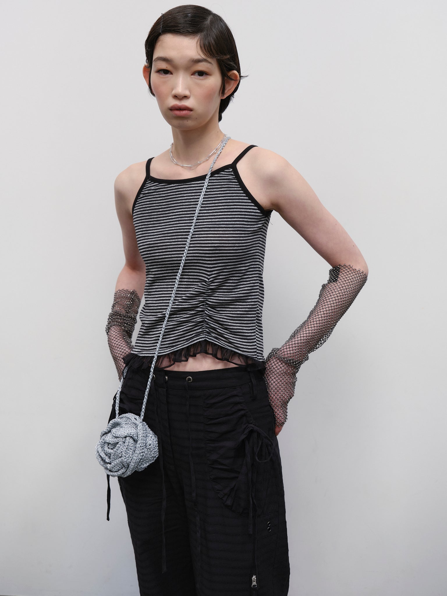 Stripe Shirred Sleeveless Top