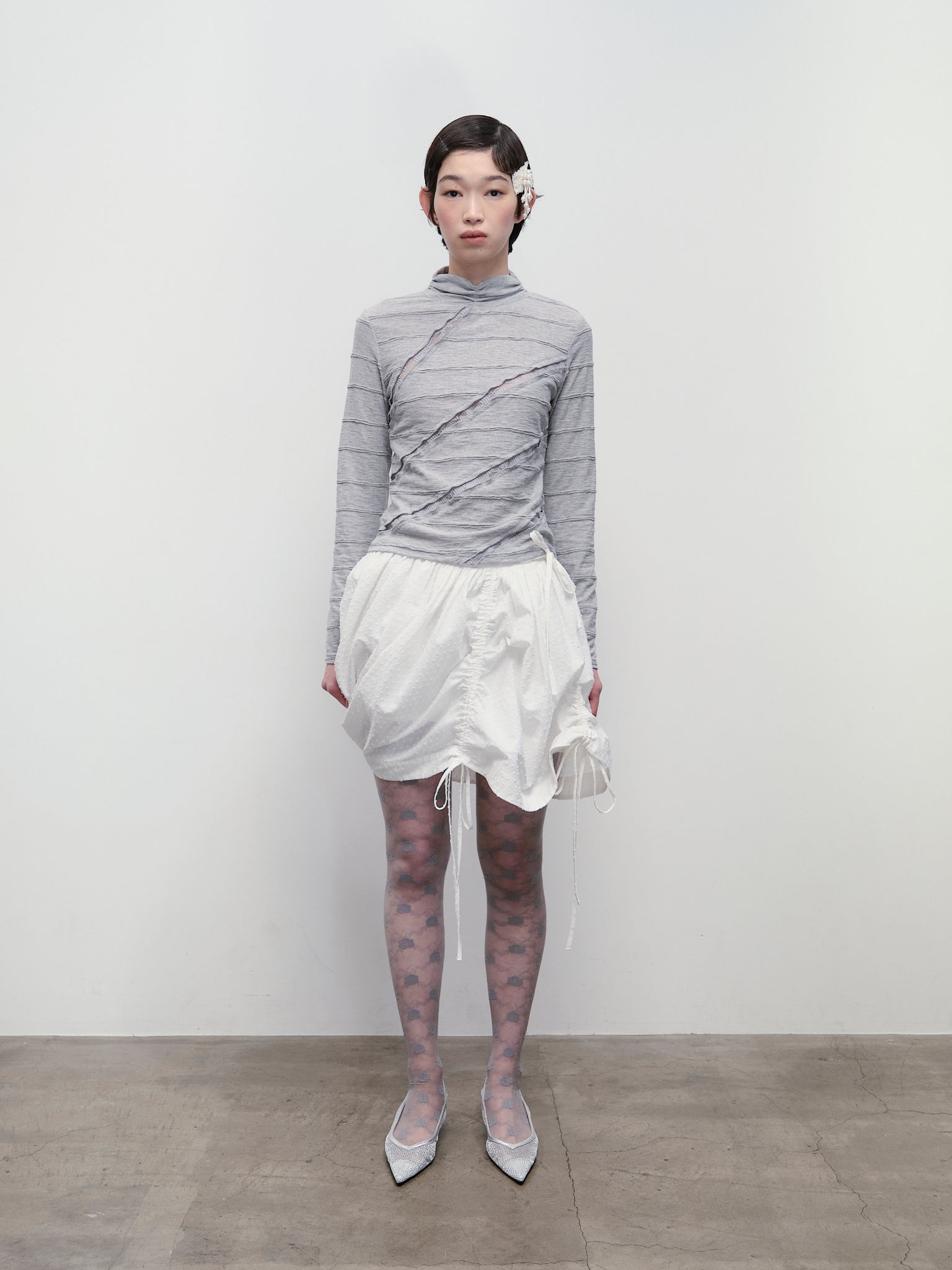 Lettuce Stitch Roll Neck Top [Gray]