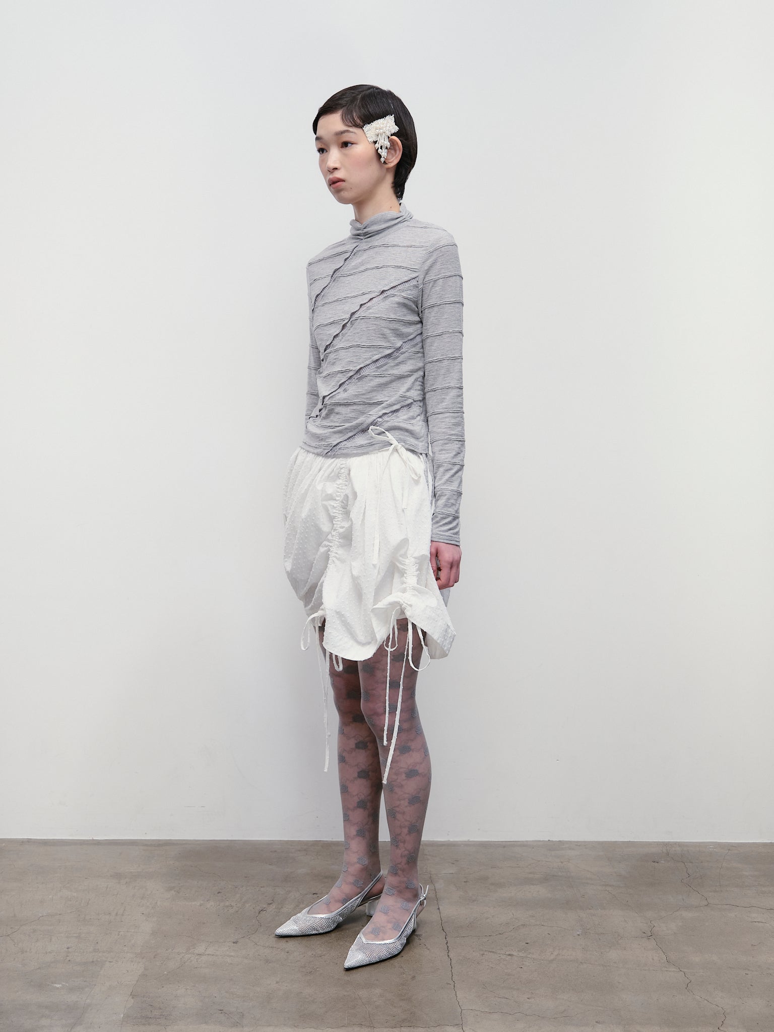 Lettuce Stitch Roll Neck Top [Gray]