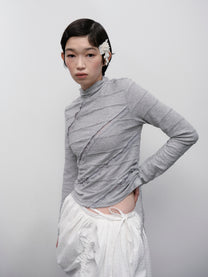 Lettuce Stitch Roll Neck Top [Gray]