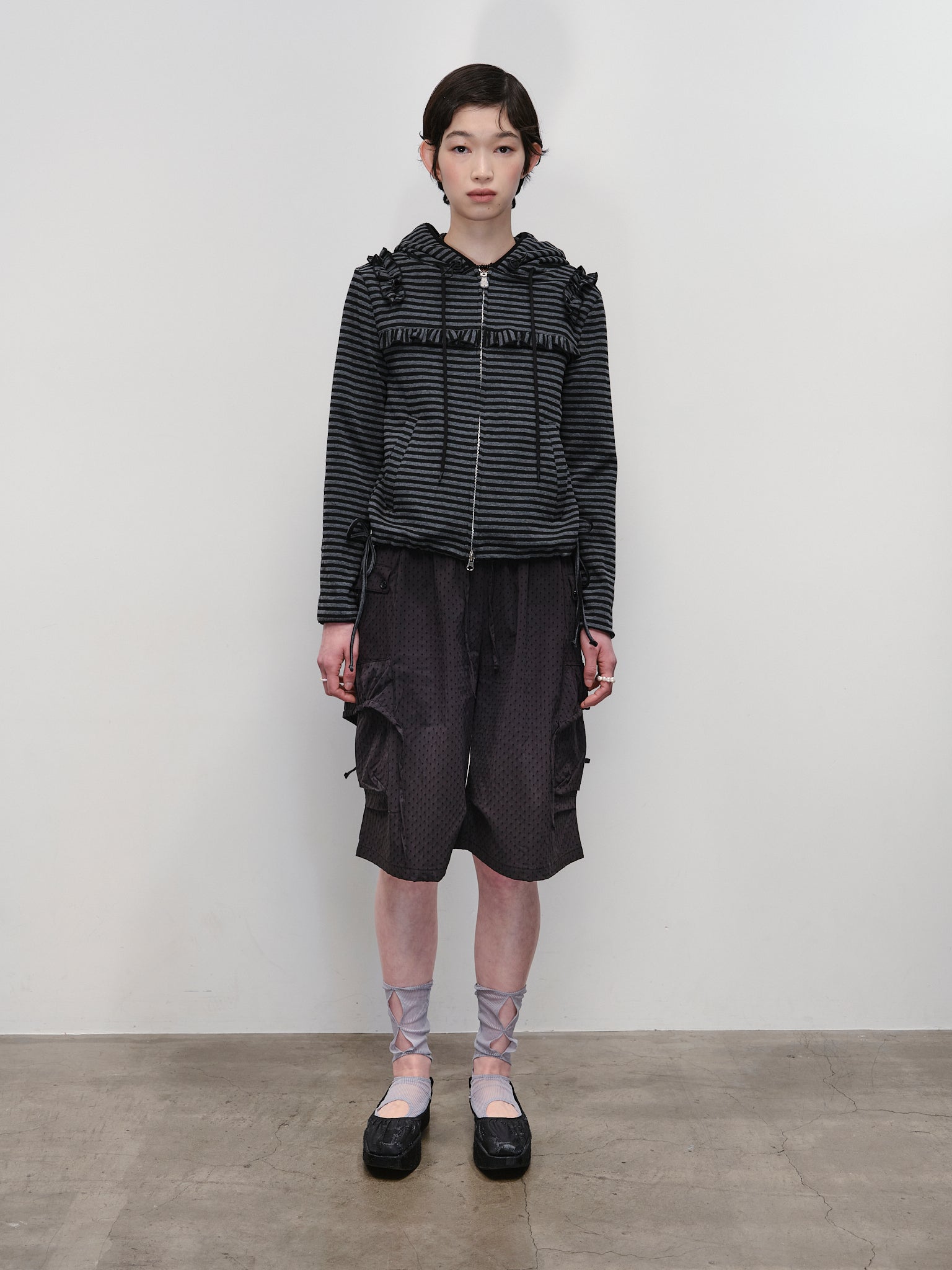 Ruffled Stripe Zip Hoodie