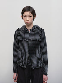 Ruffled Stripe Zip Hoodie
