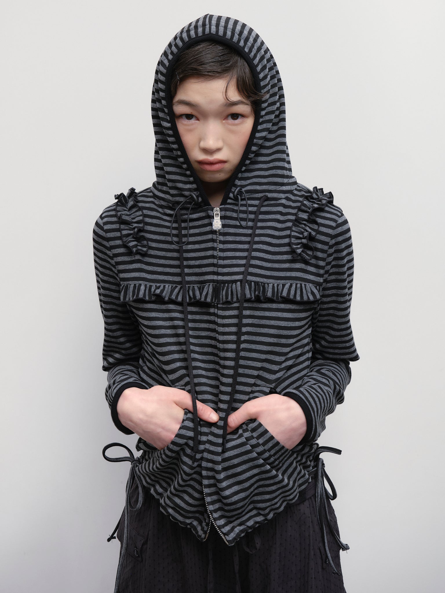 Ruffled Stripe Zip Hoodie