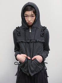 Ruffled Stripe Zip Hoodie