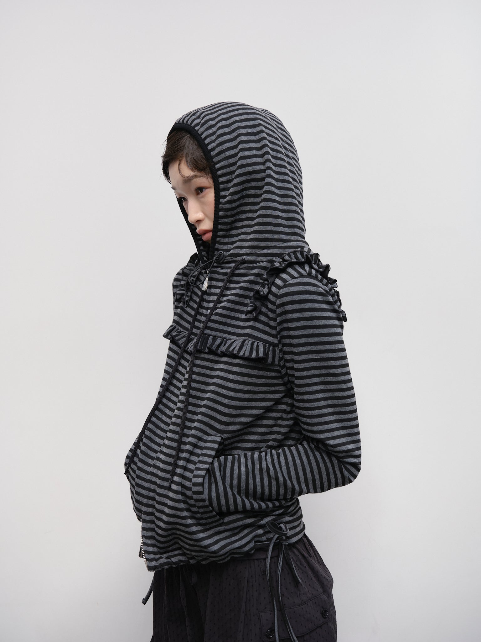 Ruffled Stripe Zip Hoodie