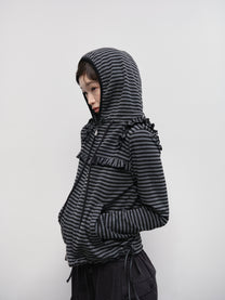 Ruffled Stripe Zip Hoodie